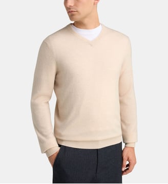 Pull droit Nachve cachemire - Galeries Lafayette - Écru et blanc