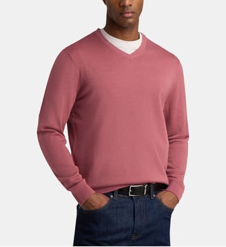 Pull droit Terive col V laine mérinos responsable - Galeries Lafayette - Rose foncé