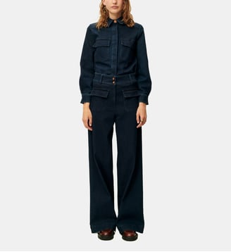 Chemise épaisse droite et courte Guggen coton brut - Sessùn - Bleu brut