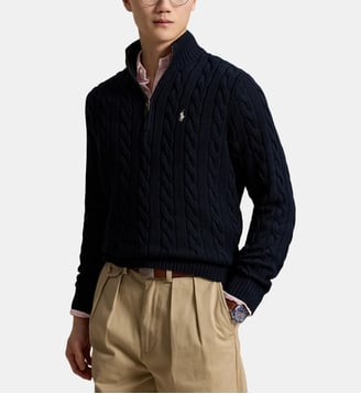 Pull droit coton torsadé col camionneur - Polo Ralph Lauren - Navy