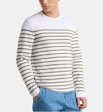 T-shirt droit manches longues Sarina coton bio - Galeries Lafayette - Blanc et vert