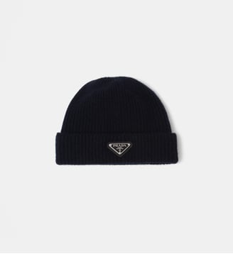 Bonnet en laine et cachemire signature - Prada - Marine