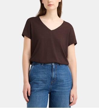 T-shirt Noris V droit en coton mélangé - Galeries Lafayette - Marron chocolat
