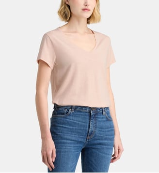 T-shirt Noris V droit en coton mélangé - Galeries Lafayette - Rose dragée