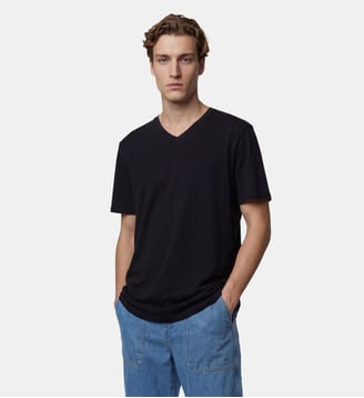 T-shirt Sishev droit coton biologique col V - Galeries Lafayette - Noir