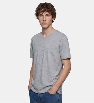 T-shirt Sishev droit coton biologique col V - Galeries Lafayette - Gris chiné