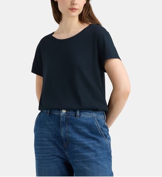 T-shirt Noris R droit coton mélangé - Galeries Lafayette - Bleu marine