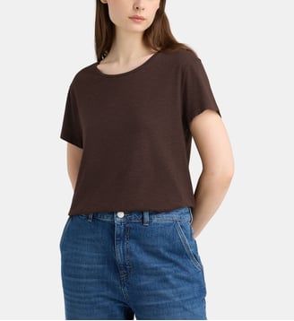 T-shirt Noris R droit coton mélangé - Galeries Lafayette - Marron chocolat