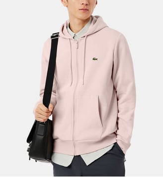 Sweat zippé droit capuche coton bio - Lacoste - Rose clair