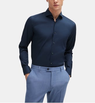 Chemise modèle Hank slim popeline stretch - BOSS - Navy