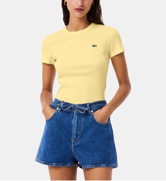 T-shirt slim fit coton côtelé - Lacoste - Jaune vif