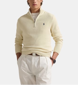 Pull droit en maille col camionneur coton - Polo Ralph Lauren - Jaune pastel