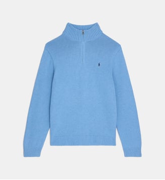 Pull droit en maille col camionneur coton - Polo Ralph Lauren - Bleu lagon