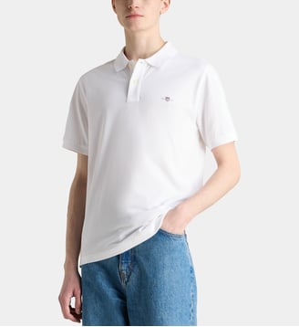 Polo droit signature en coton piqué stretch - Gant - Blanc