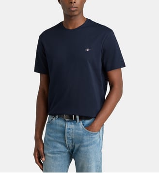 T-shirt droit logo en coton - Gant - Bleu soir