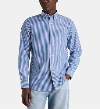 Chemise droite à rayures popeline coton - Gant - Bleu