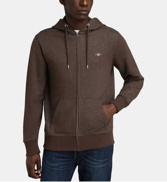 Hoodie zippé logo brodé coton mélangé - Gant - Marron foncé