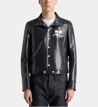Veste Vinyl courte droite grand logo coton mélangé - Courrèges - Bleu marine