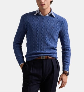 Pull torsadé en laine et cachemire - Polo Ralph Lauren - Bleu clair