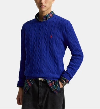 Pull torsadé en laine et cachemire - Polo Ralph Lauren - Bleu mer