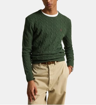 Pull torsadé en laine et cachemire - Polo Ralph Lauren - Vert forêt