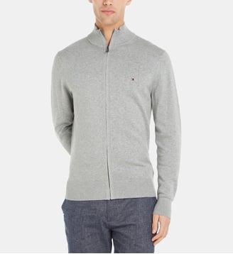 Gilet droit zippé coton pima et cachemire - Tommy Hilfiger - Gris clair