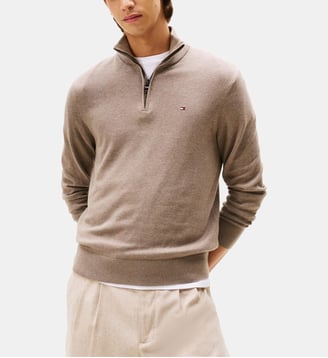 Pull camionneur droit coton pima - Tommy Hilfiger - Taupe