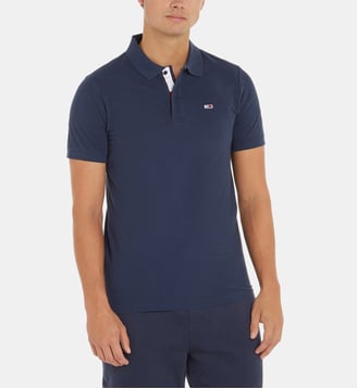 Polo droit coton organique piqué - Tommy Hilfiger - Bleu marine