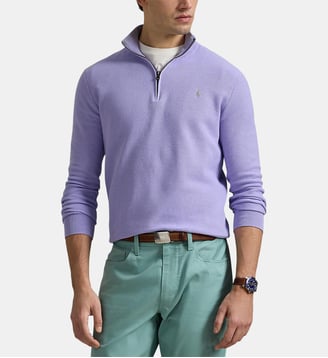 Pull droit col camionneur coton piqué - Polo Ralph Lauren - Lavande
