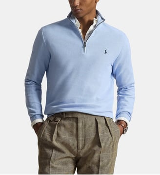 Pull droit col camionneur coton piqué - Polo Ralph Lauren - Bleu ciel