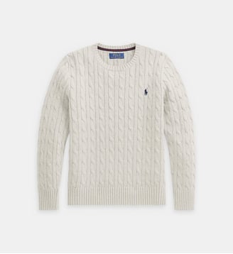Pull droit maille torsadée en coton - Polo Ralph Lauren - Beige gris