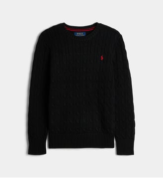 Pull droit maille torsadée en coton - Polo Ralph Lauren - Noir foncé