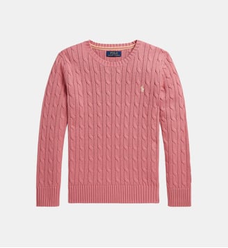 Pull droit maille torsadée en coton - Polo Ralph Lauren - Rose pale
