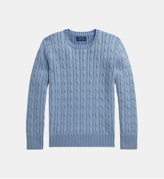 Pull droit maille torsadée en coton - Polo Ralph Lauren - Bleu gris