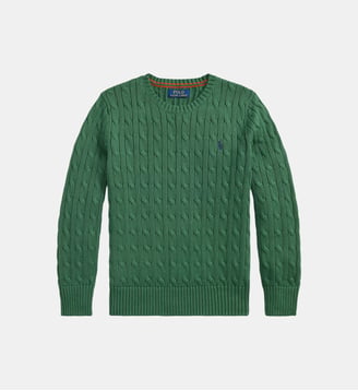 Pull droit maille torsadée en coton - Polo Ralph Lauren - Vert forêt