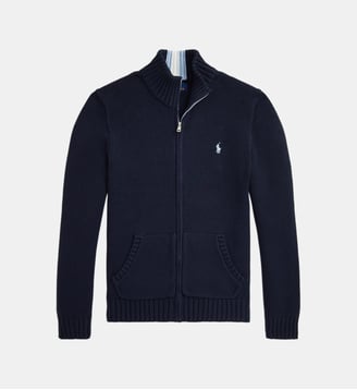 Gilet zippé en coton peigné col camionneur - Polo Ralph Lauren - Bleu marine