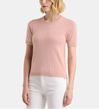 Pull fin Ambre en maille côtelée - Galeries Lafayette - Rose thé