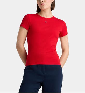 T-shirt slim coton stretch côtelé - Tommy Hilfiger - Rouge
