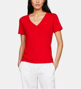 T-shirt ajusté coton col V - Tommy Hilfiger - Rouge