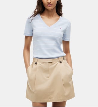 T-shirt slim en coton - Tommy Hilfiger - Bleu clair