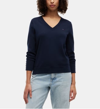 Pull droit coton jersey - Tommy Hilfiger - Bleu marine