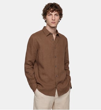 Chemise droite Rilin en lin européen™ - Galeries Lafayette - Marron cannelle