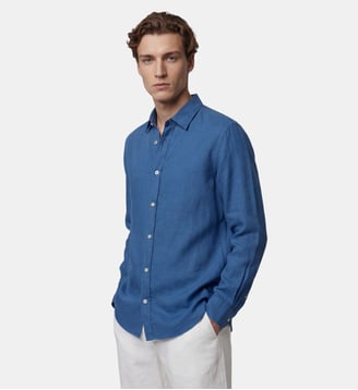 Chemise droite Rilin en lin européen™ - Galeries Lafayette - Bleu saphir