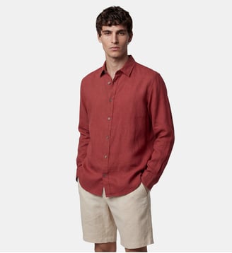 Chemise droite Rilin en lin européen™ - Galeries Lafayette - Rouge cerise