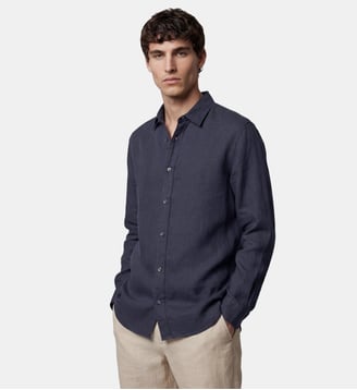 Chemise droite Rilin en lin européen™ - Galeries Lafayette - Bleu marine