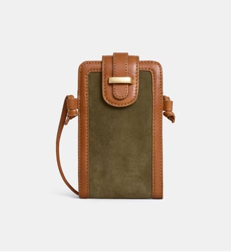 Sac pochette de smartphone Trapèze Phone Case  - Galeries Lafayette - Vert et camel