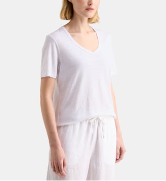 T-shirt droit Alexa V lin - Galeries Lafayette - Blanc