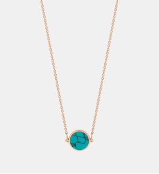 Chaine en or rose - Mini disque en turquoise - Ginette Ny - Turquoise et or