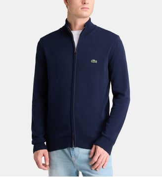 Gilet droit zippé coton - Lacoste - Bleu marine