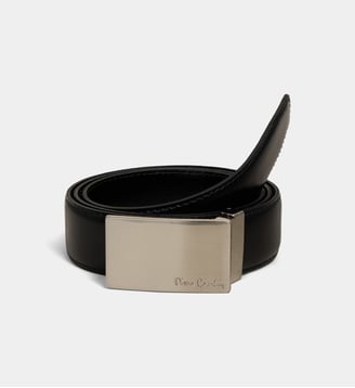 Ceinture moyenne bombée plaque croûte de cuir - Cardin Ceinture - Noir